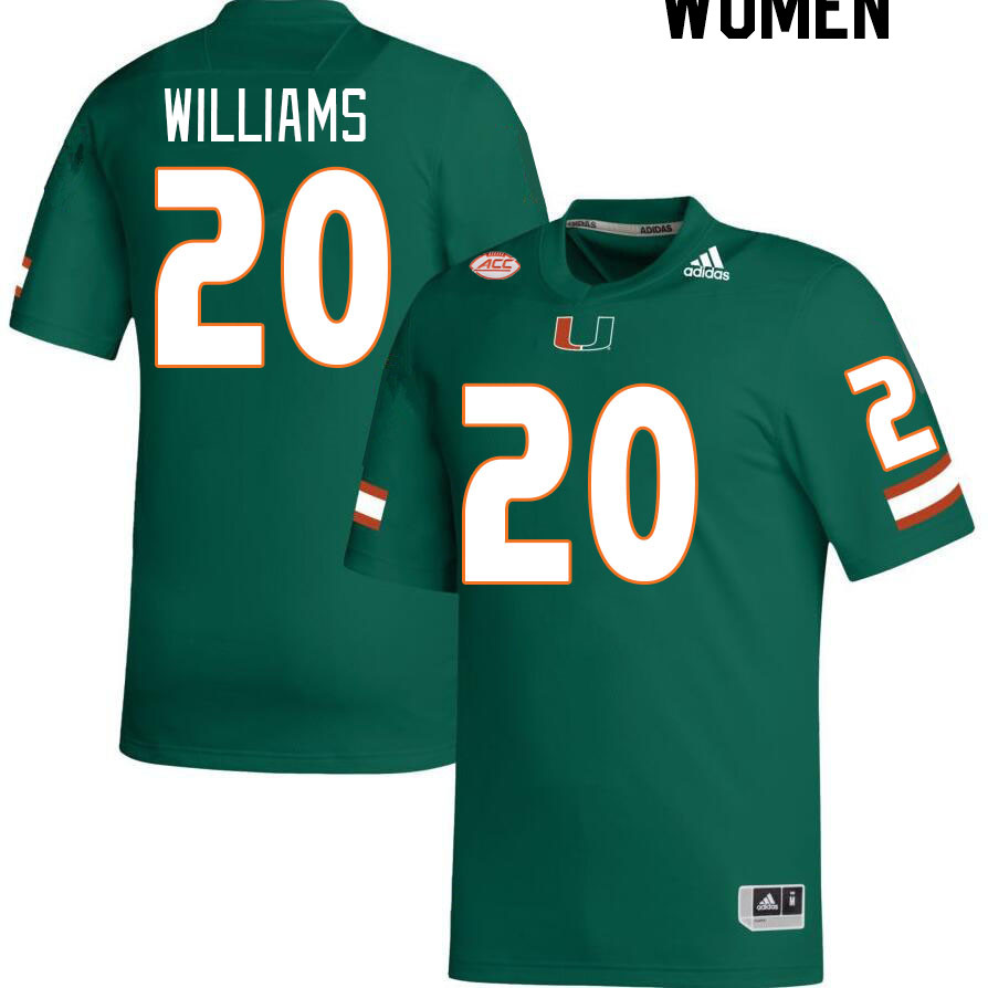 Women #20 James Williams Miami Hurricanes College Football Jerseys Stitched-Green - Click Image to Close